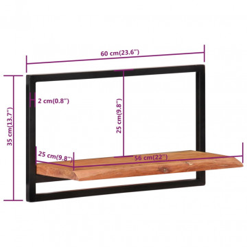 Rafturi de perete 2 buc. 60x25x35 cm lemn masiv acacia/oțel - Img 6
