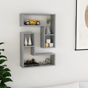 Rafturi de perete, 2 buc., gri beton, 50x15x50 cm, PAL - Img 1
