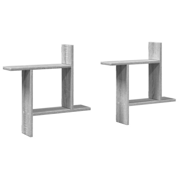 Rafturi de perete 2 buc. gri sonoma, 50x12x50 cm lemn prelucrat - Img 2
