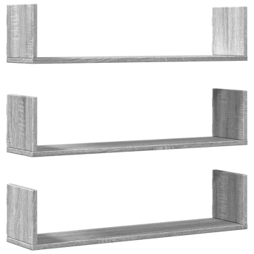 Rafturi de perete 3 buc. gri sonoma 80x18x18 cm lemn prelucrat - Img 2