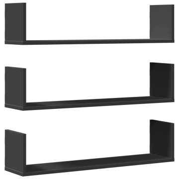 Rafturi de perete, 3 buc., negru, 80x18x18 cm, lemn prelucrat - Img 2