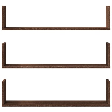 Rafturi de perete 3 buc. stejar maro 80x18x18 cm lemn prelucrat - Img 4