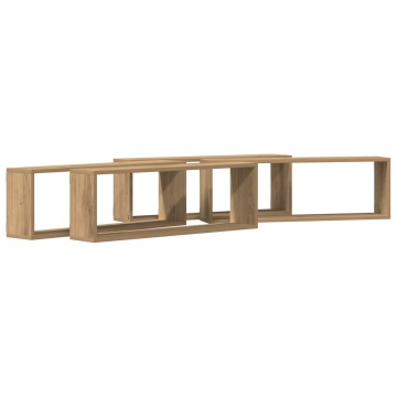 Rafturi de perete 4 piese Stejar Artisan 80x15x26 cm Lemn prelucrat - Img 2