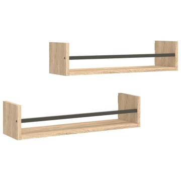 Rafturi de perete cu bare, 2 buc, stejar sonoma, 60x16x14 cm - Img 2