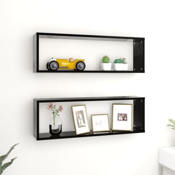 Rafturi de perete cub 2 buc. negru 80x15x26,5 cm lemn prelucrat - Img 1