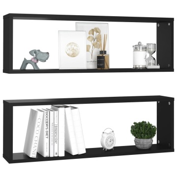 Rafturi de perete cub 2 buc. negru 80x15x26,5 cm lemn prelucrat - Img 3
