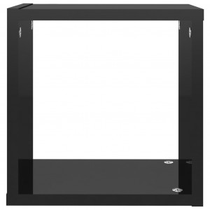 Rafturi de perete cub, 6 buc., negru extralucios, 26x15x26 cm - Img 7