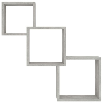 Rafturi de perete, cub, gri beton, 68x15x68 cm, lemn prelucrat - Img 4