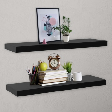 Rafturi de perete suspendate, 2 buc., negru, 120 x 20 x 3,8 cm - Img 1