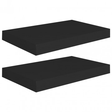 Rafturi de perete suspendate 2 buc., negru, 40x23x3,8 cm, MDF - Img 2
