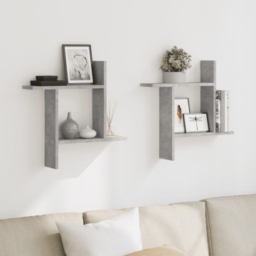 Rafturi perete, 2 buc., gri beton, 50x12x50 cm, lemn prelucrat - Img 3
