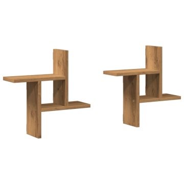 Rafturi perete 2buc. stejar artizanal 38x12x38cm lemn prelucrat - Img 2
