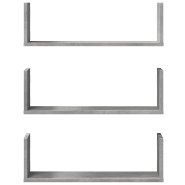 Rafturi perete, 3 buc., gri beton, 58x18x18 cm, lemn prelucrat - Img 4