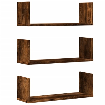 Rafturi perete 3 buc. stejar fumuriu 58x18x18 cm lemn prelucrat - Img 2