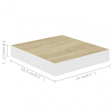Rafturi perete suspendate 2 buc. alb/stejar 23x23,5x3,8 cm MDF - Img 7