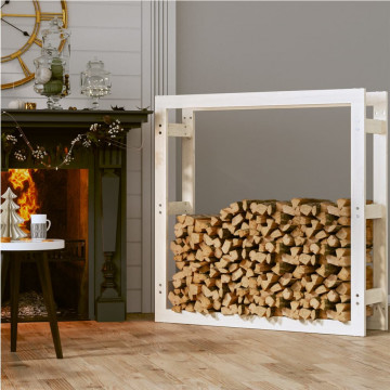 Rastel pentru lemne de foc, alb, 100x25x100 cm, lemn masiv pin - Img 3