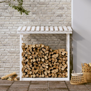 Rastel pentru lemne de foc, alb, 108x64,5x110cm, lemn masiv pin - Img 3