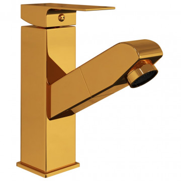 Robinet chiuvetă de baie retractabil, auriu, 157x172 mm - Img 3