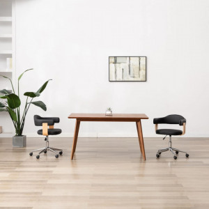 Scaun de birou pivotant, negru, lemn curbat și piele ecologică - Img 1