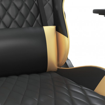Scaun de gaming cu masaj/suport picioare negru/auriu piele eco - Img 7