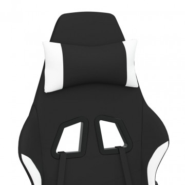 Scaun de gaming cu masaj/suport picioare, negru și alb, textil - Img 7