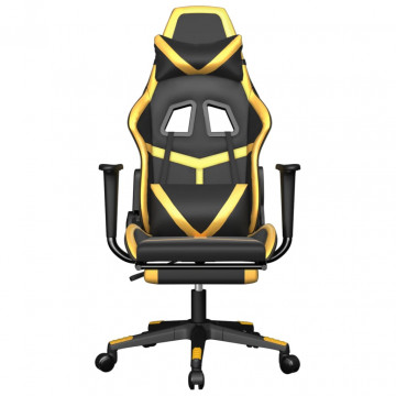 Scaun de gaming cu suport picioare negru/auriu, piele ecologică - Img 3