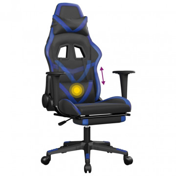 Scaun de gaming masaj/suport picioare negru/albastru piele eco - Img 7