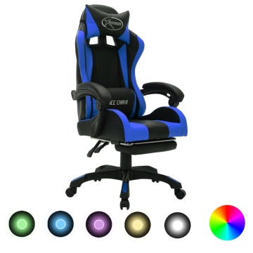Scaun de jocuri cu LED RGB, albastru și negru, piele ecologică - Img 1
