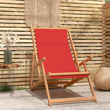 Scaun de plajă pliabil, roșu, lemn masiv de tec - Img 1