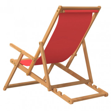 Scaun de plajă pliabil, roșu, lemn masiv de tec - Img 8