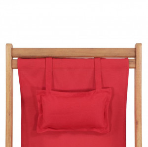 Scaun de plajă pliabil, roșu, textil și cadru din lemn - Img 2