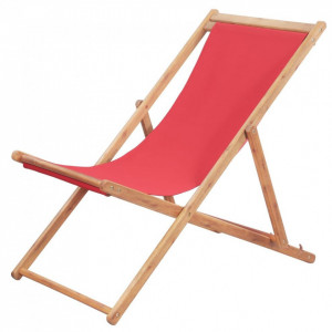 Scaun de plajă pliabil, roșu, textil și cadru din lemn - Img 1