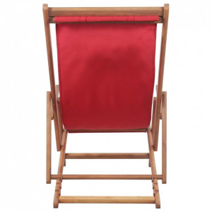 Scaun de plajă pliabil, roșu, textil și cadru din lemn - Img 5