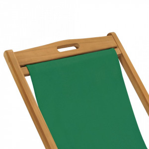 Scaun de plajă pliabil, verde, lemn masiv de tec - Img 5