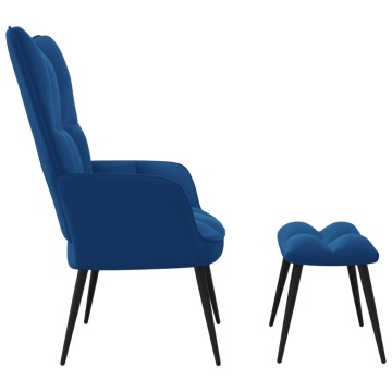 Scaun de relaxare cu taburet, albastru, catifea - Img 3