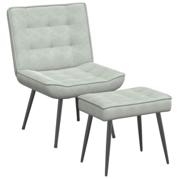Scaun de relaxare cu taburet, gri deschis, catifea - Img 2
