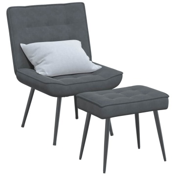 Scaun de relaxare cu taburet, gri închis, catifea - Img 1