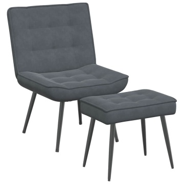 Scaun de relaxare cu taburet, gri închis, catifea - Img 2