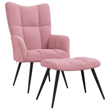 Scaun de relaxare cu taburet, roz, catifea - Img 2