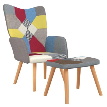 Scaun de relaxare cu taburet, textil, petice - Img 2