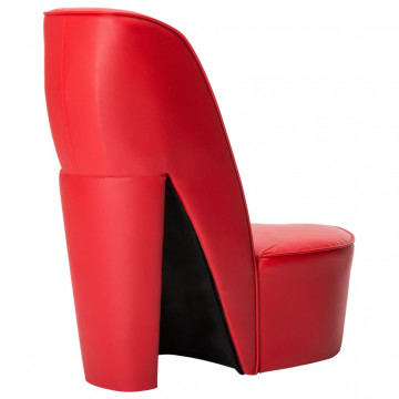 Scaun, design toc înalt, roșu, piele ecologică - Img 3