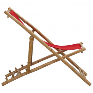 Scaun pliabil, roșu, bambus și pânză - Img 3