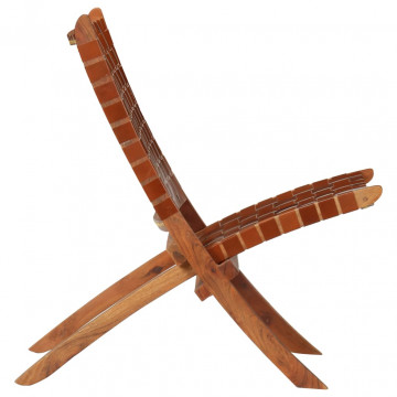 Scaun pliant împletit, maro, piele naturală - Img 3