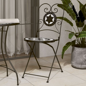 Scaune de bistro pliabile, 2 buc., negru și alb, ceramică - Img 1