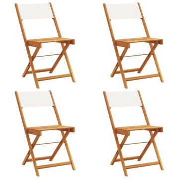 Scaune de grădină pliabile 4 buc., textil alb crem/lemn masiv - Img 2