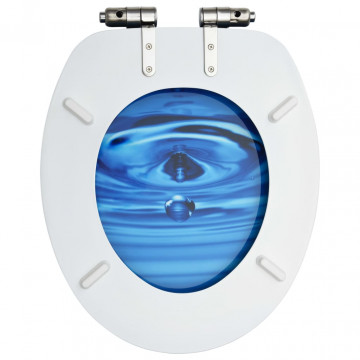 Scaune WC capac silențios, 2 buc., albastru, MDF, model stropi - Img 5