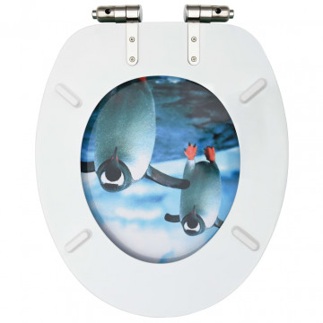 Scaune WC, capac silențios, 2 buc., MDF, model pinguini - Img 5