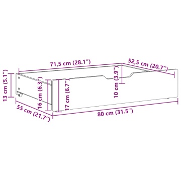 Sertare de pat, 2 buc., 80x55x16 cm, alb, lemn masiv de pin - Img 7