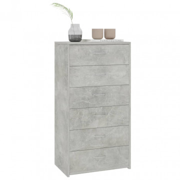 Servantă cu 6 sertare, gri beton, 50x34x96 cm, PAL - Img 3