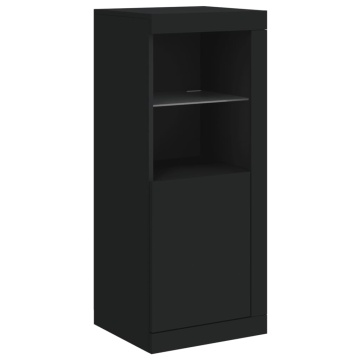 Servantă cu lumini LED, 3 buc., negru, lemn prelucrat - Img 7